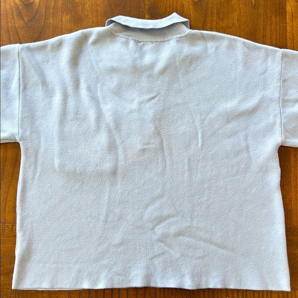 Maeve Anthropologie The Elliot Light Blue Pearl Embellished Knit Polo Top Size S - Picture 3 of 7